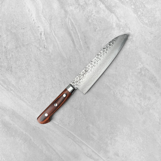 Tsunehisa VG10 Tsuchime Damascus Brown Western Santoku 180mm